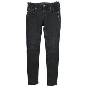 Miss Me Jeans Mid Rise Skinny Black Size 27 Stretch Studs Rhinestones Sequins